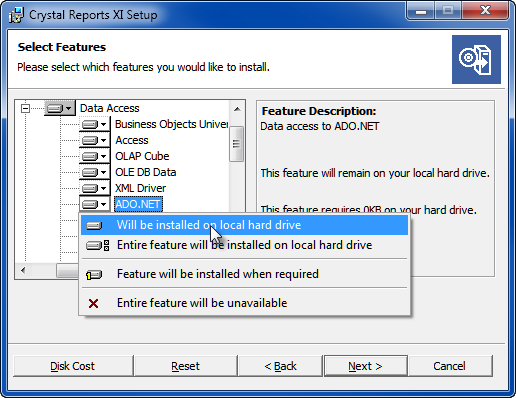 Configuration de Crystal Reports